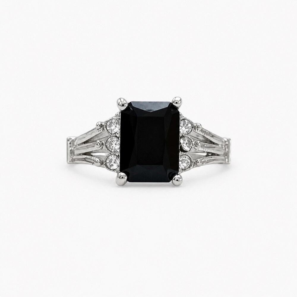 The "Midnight Noir" Emerald Cut Onyx Ring - Sz 7.5